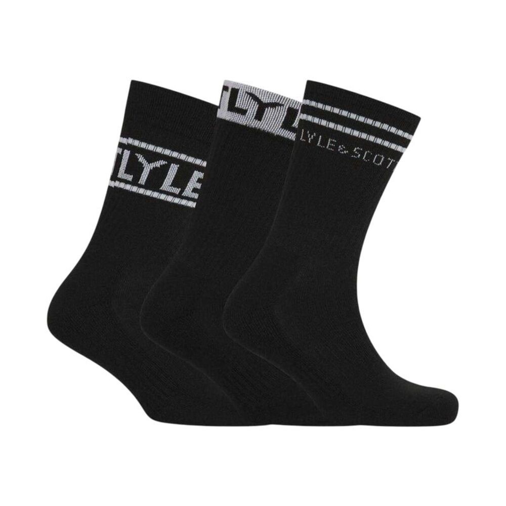 Lyle & Scott Mens Lettering Crew Socks (Pack of 3) / Black